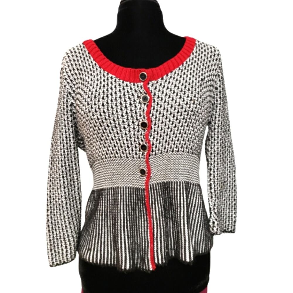 Peplum Cardigan Black White‎ and Red Button Front Cardigan by New Directions PS